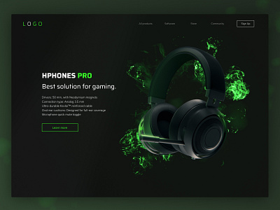 Razer Kraken Headset Landing Page 3d 3d art 3d design 3drender energy green headphones landing landing page razer typography ui ux web design