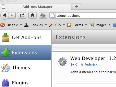 Web Developer 1.2 extension firefox mac toolbar