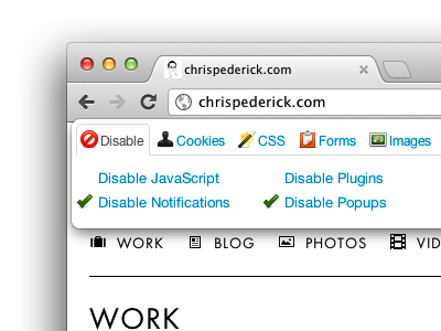 Disable menu in Web Developer for Chrome chrome extension