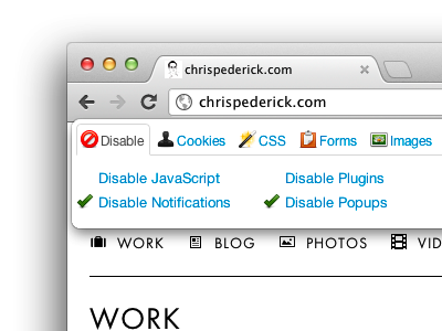 Disable menu in Web Developer for Chrome