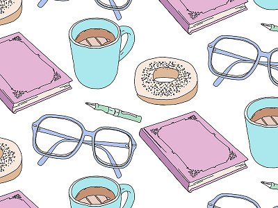 Desk Objects coffee donut glasses illustration illustrator mug pattern