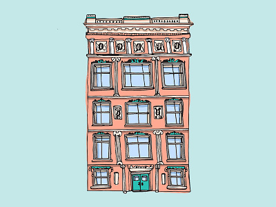 Yorkville apartment building illustration mint newyork nyc pastel pen