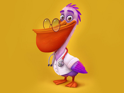 Dr. Pelikan bird character children clinic doctor mascot pediatric