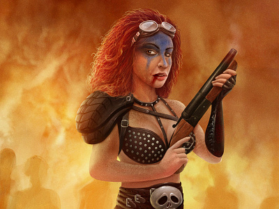 Red Sonja fire furiosa ginger gun illustration mad max post apocalyptic red smoke sonja wasteland
