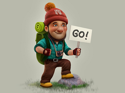Nick traveler adventure backpack cartoon character design mascot travel traveler