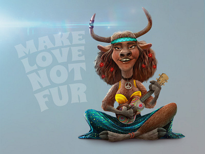 Yako Ono animal art character design fur haircut hippie illustration john lennon music the beatles yak yoko ono