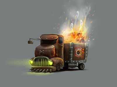 Hell on wheels art car concept art cute game art hell illustration ios mobile trash truck wheel