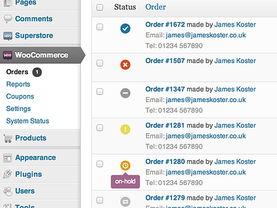 The new order status icons coming to WooCommerce 2.0. Exciting. css ecommerce woocommerce