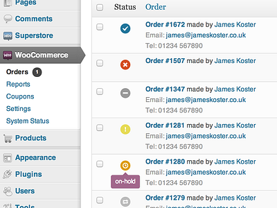 The new order status icons coming to WooCommerce 2.0. Exciting.