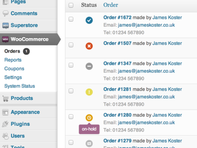 The new order status icons coming to WooCommerce 2.0. Exciting.