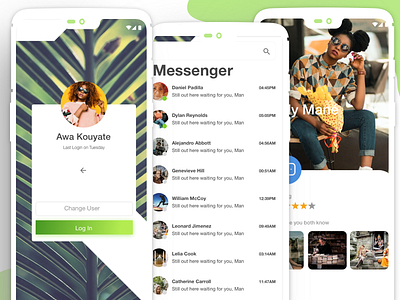 Green Set- login, chat profile chat login profile ux ui
