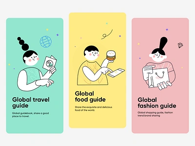 Social Platform Guide Page app design fashion food illustration shopping travel ui ux