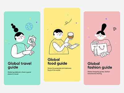 Social Platform Guide Page app design fashion food illustration shopping travel ui ux