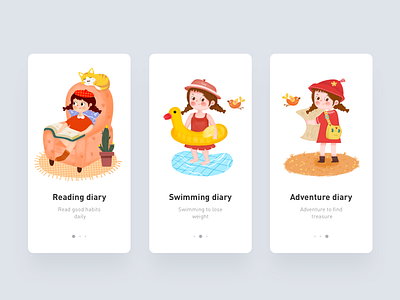 Girl's life diary app design illustration ui