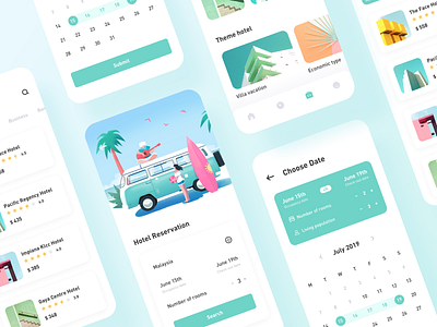 Hotel Reservation app calendar car design hotel icon illustration plane travel ui ux