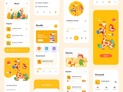 Child education app children course design education giraffe illustration music music player personal sign in ui ux