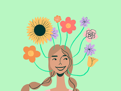 Growth mindset girl cute figma flowers growth mindset hand drawn happy illustration procreate
