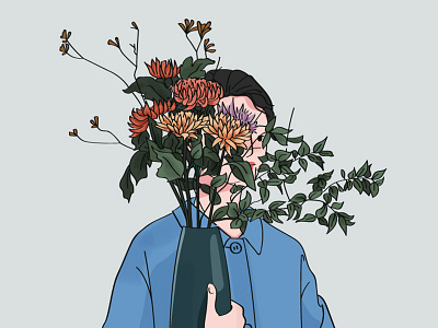 Girl and flowers 女孩 插图