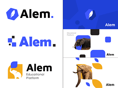 Alem logo concept adobe africa animal logo blue blue yellow branding design edu education elephant geometric logo graphic design logo logodesign logotype typelogo ui app yellow logo