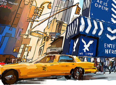 NY taxi city drawing illustration photoshop sketch