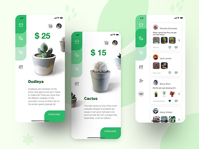Plant app app bonsai cards flat potted plant shop social app ui ux