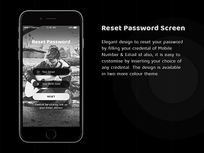 Reset Password Screen delicious design food foodie hotel mobile ui app mobile ui kit personal blog photo and video sharing app photography photoshop restaurant restaurant app template ui ui design video sharing app