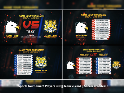 Sports tournament Players List ||Team vs card ||Soccer Broadcast