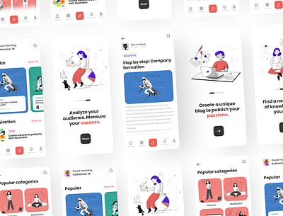 Blogging app | Onboarding & detail screens app design freelance designer illustration onboarding onboarding ui ui ui design user interface user interface design ux webdesign