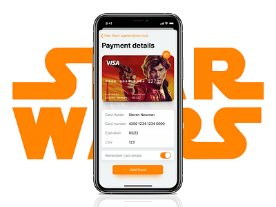 Star Wars Appreciation club payment details app card credit card design fan art fanart flat ios payment starwars ui