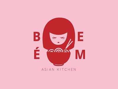 Bé Em Asian Kitchen Logo asia asian chinese doll feminine japanese logo modern noodles pink