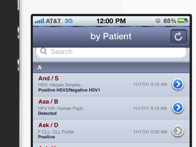 search by patient name app ios iphone laboratory medical retina tableview ui