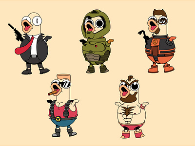 Gaming Male Ducks cartoon illustration doom ducks duke nukem gaming gordon freeman half life hitman illustrator inflat course stylized vector zangief