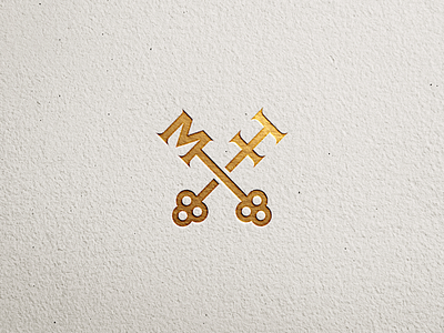 Monumental Hotel branding deboss gold hotel icon keys logo print