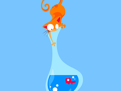 Dogged Cat bottle cat fish flat illustration