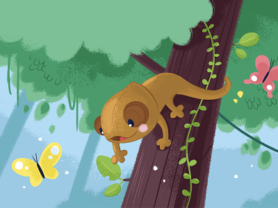 Leon the Chameleon butterfly chameleon character children book illustration childrens book childrens illustration cute animal illustration jungle kid kids art nature nature illustration