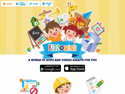 KidzinMind Website app cat child dog giraffe kid page parent single toy video