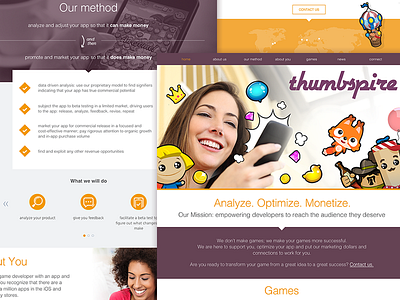 Thumbspire Website boy game girl guy home orange page phone purple site web