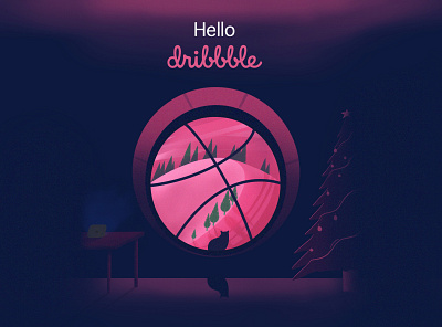 First shot, hello dribbble! 2020 cat christmas christmas tree dribbble hello dribbble illustration view