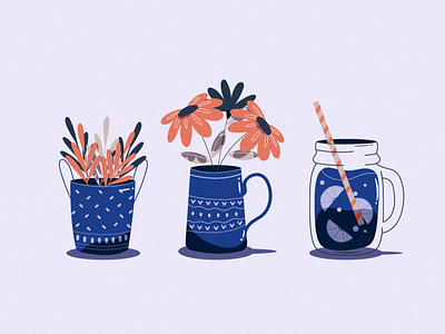 Flowers, Plants and juice chill colorpalette colors cool grain illustration