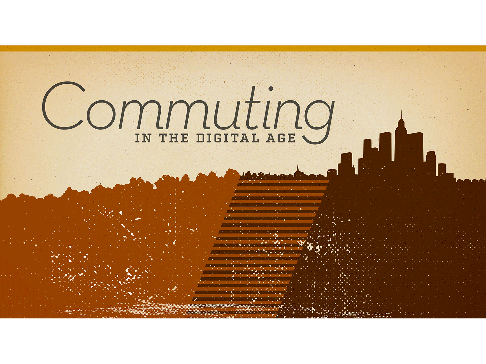 Commuting In The Digital Age agrarian age cityscape commuting deep texture digital age digital design digital illustration gritty halftone icons information age not powerpoint poster style presentation presentation design slide show