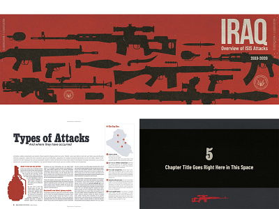 Iraq: ISIS Attacks (Redacted) book design deep texture digital butterfly project flat design ic design ic design large book print design publication layout weapons