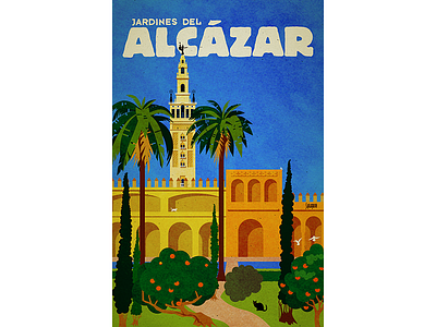 Jardines Del Alcázar advertising campaign digital illustration jardines del alcázar plakatstil poster design traditional media travel poster watercolor