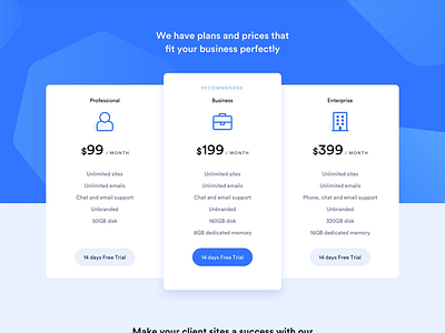 Plans & Pricing - Page One blue plans pricing ui user interface ux web