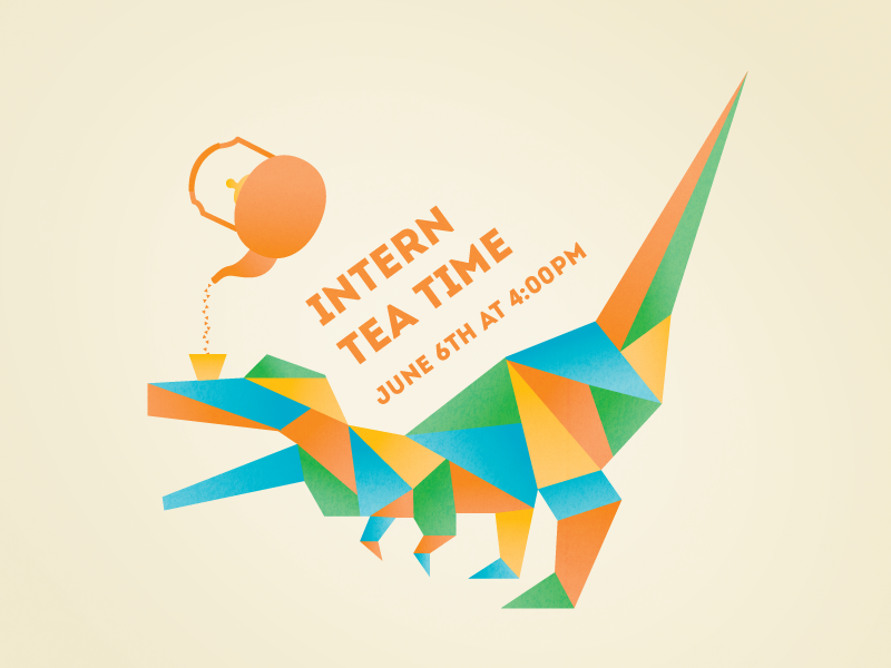 Intern Tea Time dinosaur trex tea intern geometry illustration flyer invitation