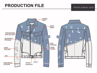 Jeans/Fabric Jacket illustartion illustator productionfile productionpack sketch techpack