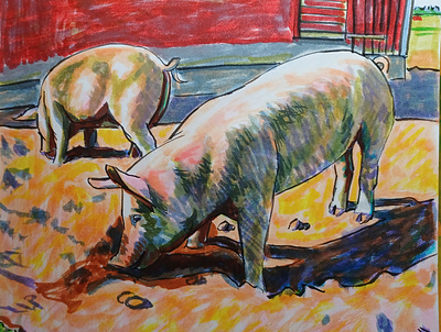 Snuffling Pigs hand drawn illustration ink pens pigs sketch