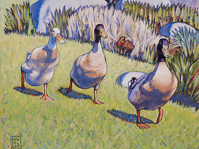 Hey Wait Up, 10" x 8", oil on canvas ducks illustration landscape painting