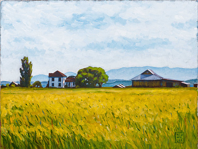 Smith Farm, 14" x 11" oil on canvas barn farm illustration landscape painting