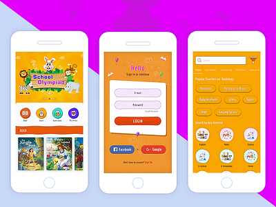 Kids Online Book Reading app concept branding color filter illustration typography ux vector