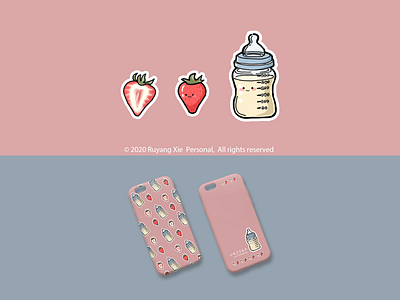Strawberries and Millk Bottle illustration phone case design photoshop